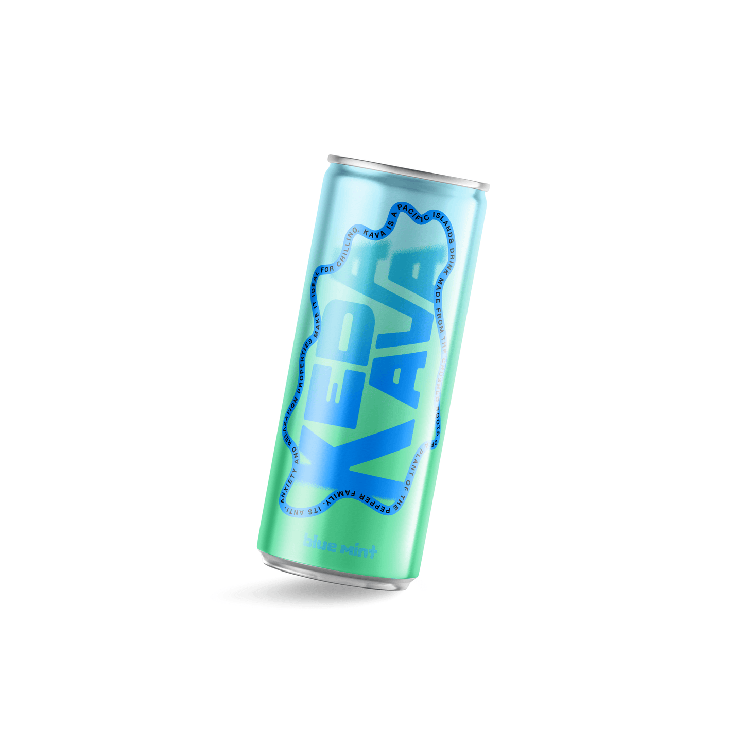 Keda Kava premium kava-infused relaxation drink in a stylish 12oz can, featuring a refreshing blueberry mint flavor.